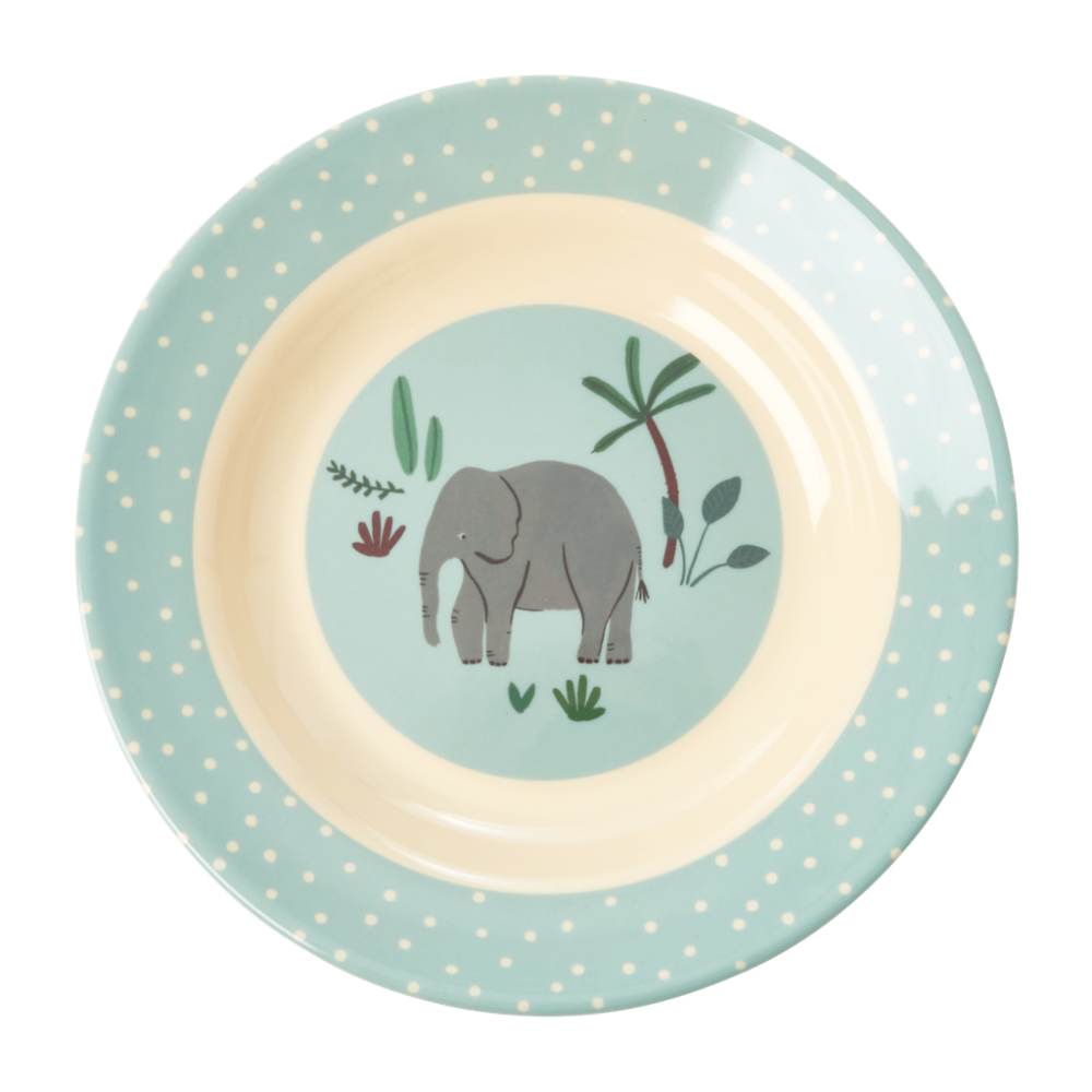 Jungle Animal Print Kids Melamine Bowl Elephant Blue Background Rice DK